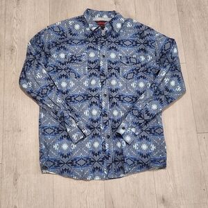 Aztec Patterned Blue Men's Casual Shirt. Western Wear. Geo Pattern. Capsle Piece